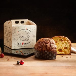 Panettone nocciole e caramello Exentia nel pack dedicato al dialetto bergamasco: Ol Panetù.